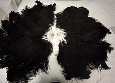 Pre-Loved Vintage Black Large OSTRICH Feather Fans for Burlesque/Cabaret/Costume