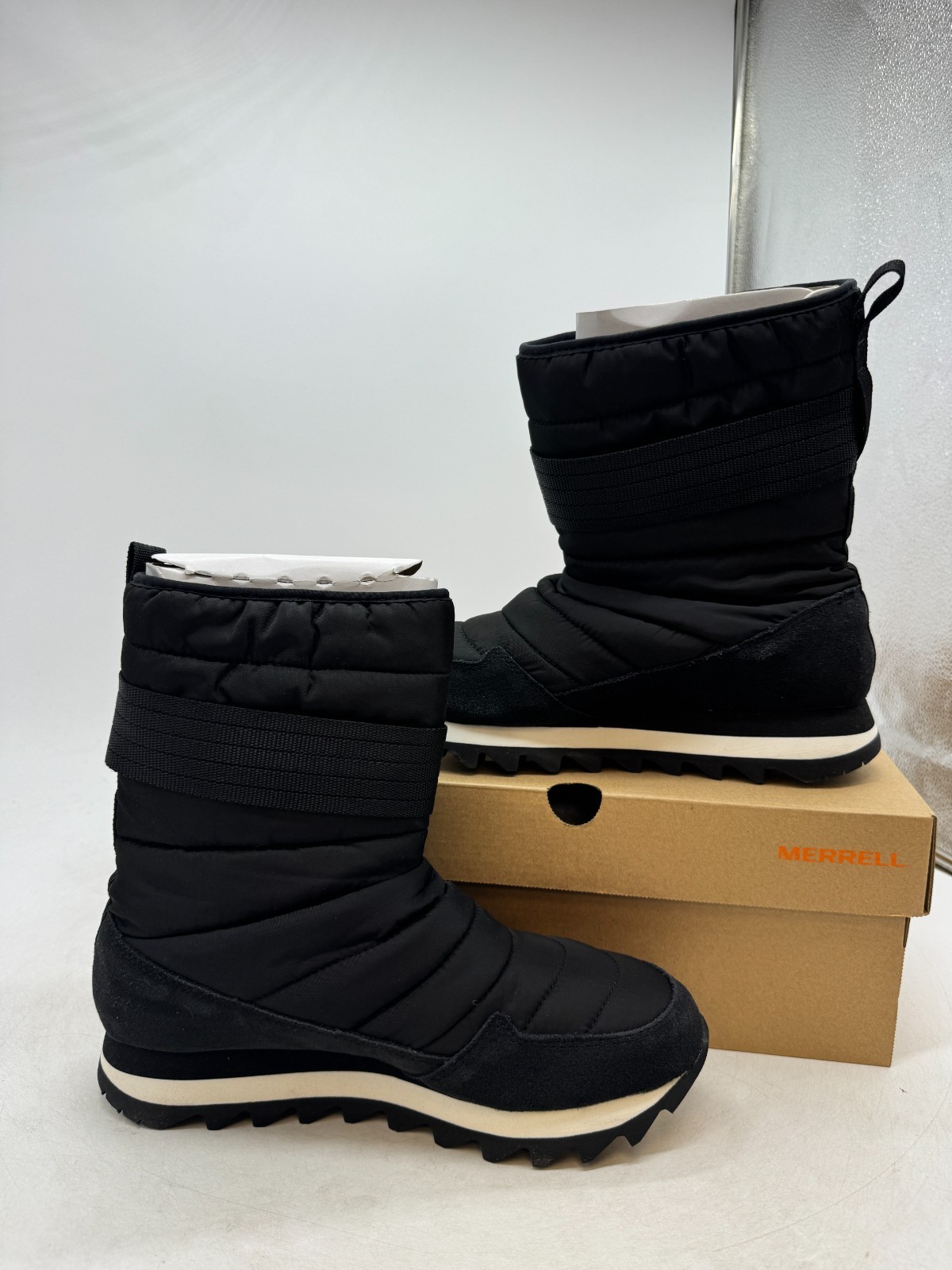 Merrell Alpine Tall Strap Polar Snow Boots Womens Blackout Noir Round Toe - 9.5