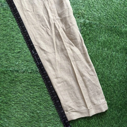 VTG 90s Polo Ralph Lauren 100% Linen Dress Pants Pleated Cuffed Mens 33x32 Beige image 12