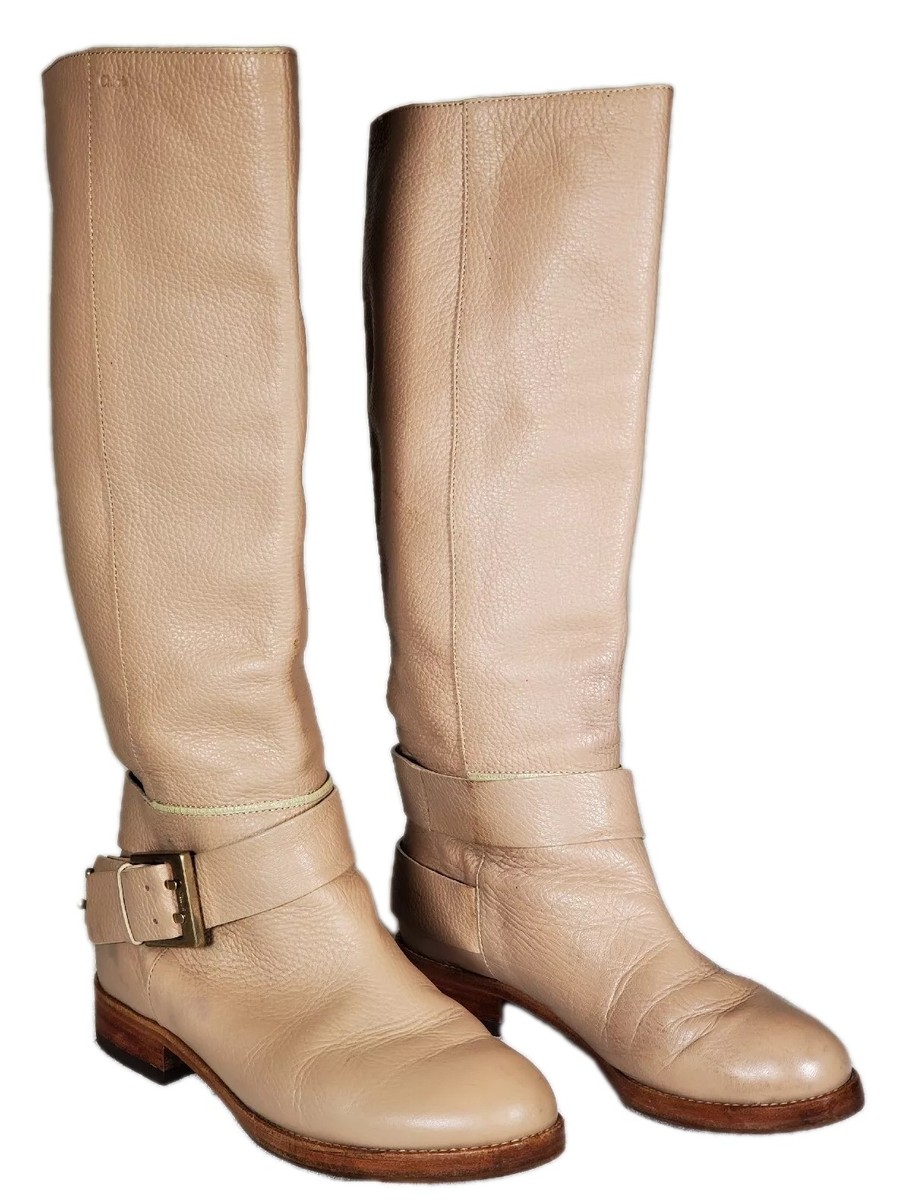 Chloe Prince Gisha Beige Ivory Leather Tall Riding Boots Women's