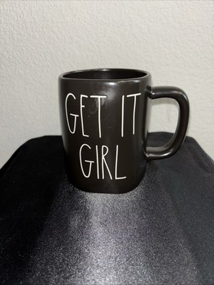 Rae Dunn Mug Ceramic Large GET IT Girl Coffee Cup Black