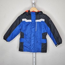 OshKosh B'gosh Boys Blue Black Colorblock Fleece Lined Hooded Puffer Jacket L 7