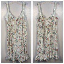 Victoria Secret VTG Gold Cotton Lace Floral Ribbon Cottage Prairie Nightdress XL