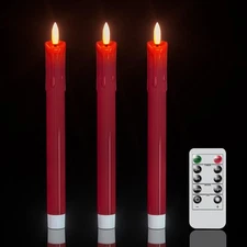 Dripping Flameless Taper Candles Flickering with Remote and Timer Battery Ope...