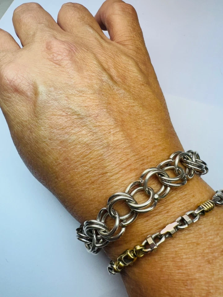 "Brazalete de cadena de doble eslabón Estate de plata de ley 925 6"" vintage pesado 33,6 g" Foto 4 de 4