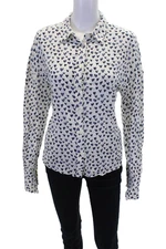 FRNCH Womens Heart Print Collar Button Down Long Sleeve Shirt White Size M/L