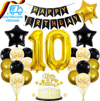 10 Geburtstag Deko Junge MäDchen Luftballon 10.Geburtstag Deko Schwarz Gold Gebu