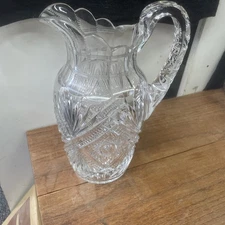 antique american brilliant cut glass crystal Water Pitcher Jug Vase Hawkes Style