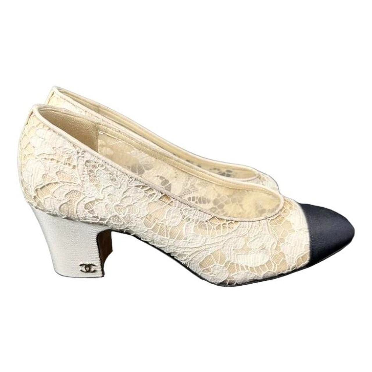 Chanel Lace with Grosgrain Toe Caps Pumps