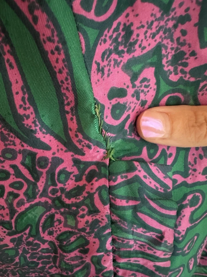 Vintage 60s Vibrant Pink Teal Silk Wiggle Secretary Career Sheath Dress XL Plus - Image 3 of 4