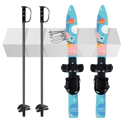 Kid's Beginner Snow Skis and Poles, Low-Resistant Ski Boards for Age 4,Lightblue