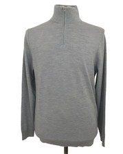 Autograph Men's Half Zip Jumper Dove Merino Wool Ribbed Trims Long Sleeves New