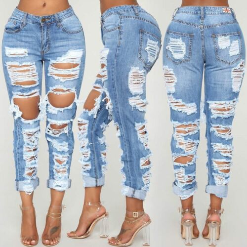Womens Ripped Jeans Distressed Denim Jeans for Women Fashion Casual Denim Pants - Picture 4 of 7