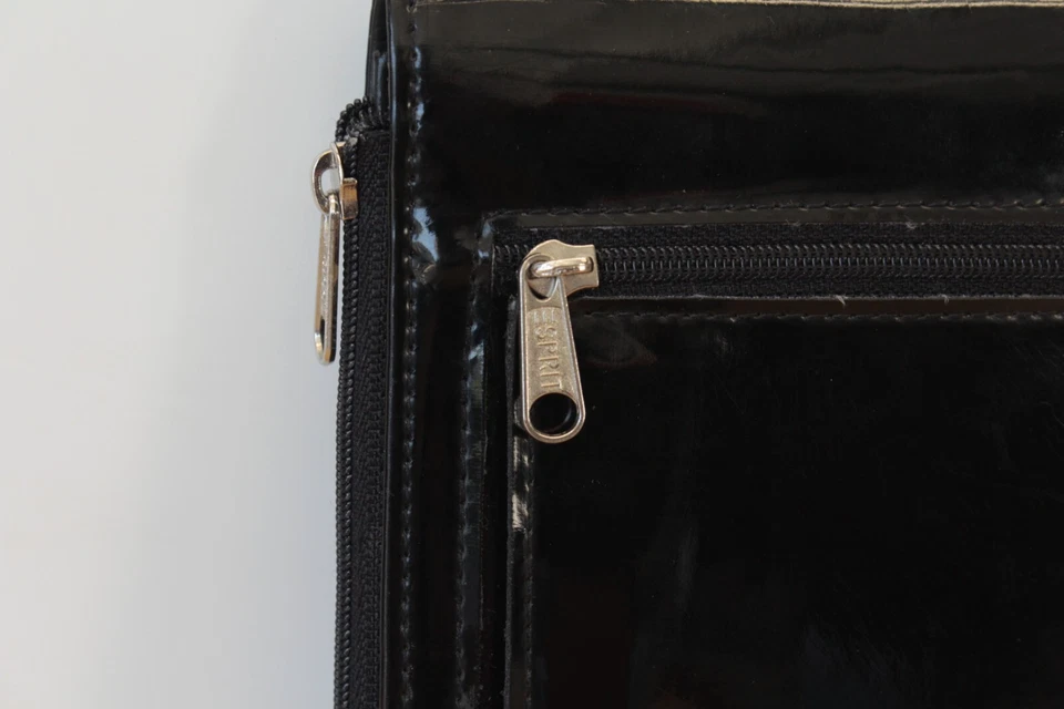 Vintage ESPRIT Black Patent Leather Wallet Womens Full Zip Up 80s 90s FAST - Image 3 of 4