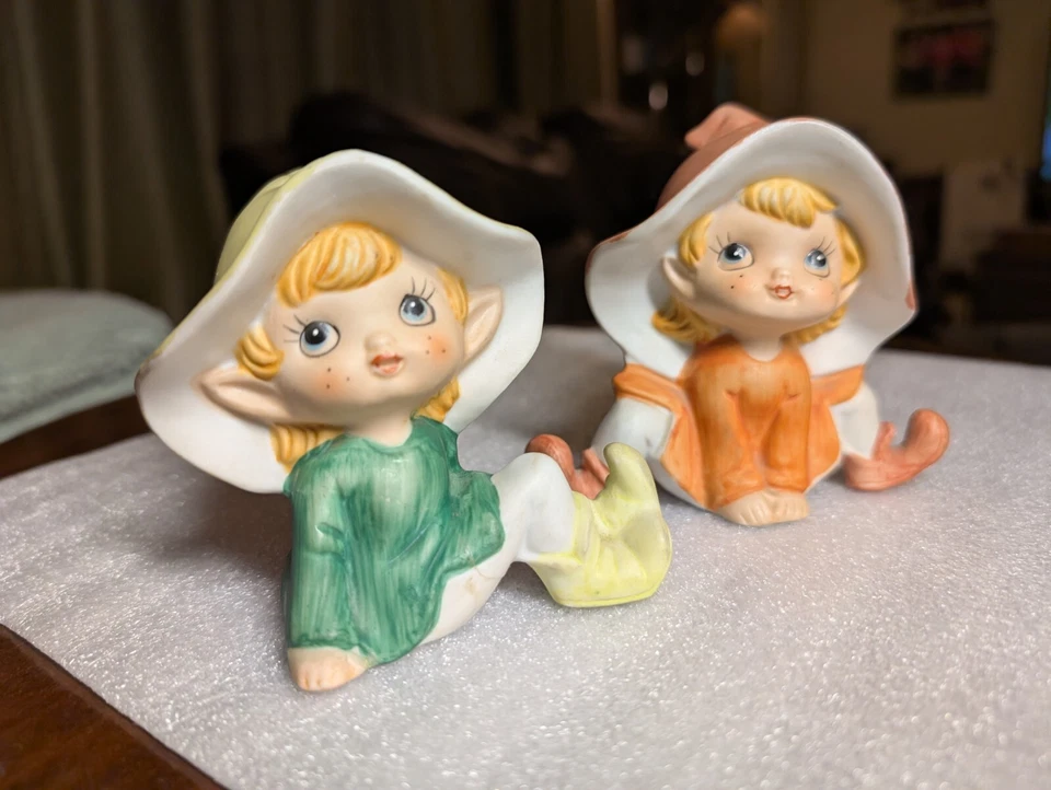 Set of 2 Homco Pixie Elves Elf Figurines #5213 Ceramic Porcelain As Is - Image 3 of 4