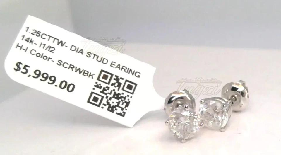 $6000 1.28CTTW CT REAL CERTIFIED Diamond Stud Earrings! SOLID 14K WHITE Gold! - Image 3 of 4