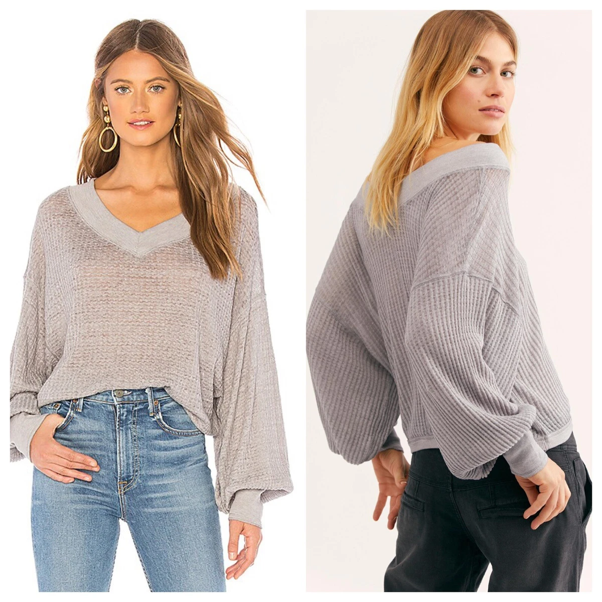 Free People We The Free South Side Thermal Top Grey Size S V neck