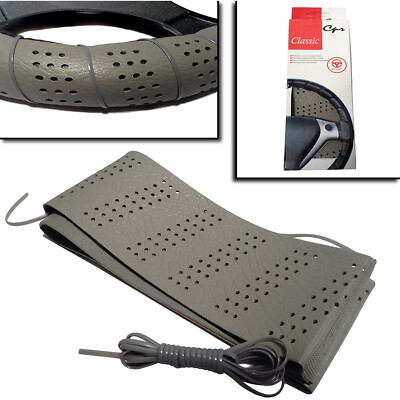 Grey Classic Grip Synthetic Leather Wrap Steering Wheel Cover 13.5''-14.4''