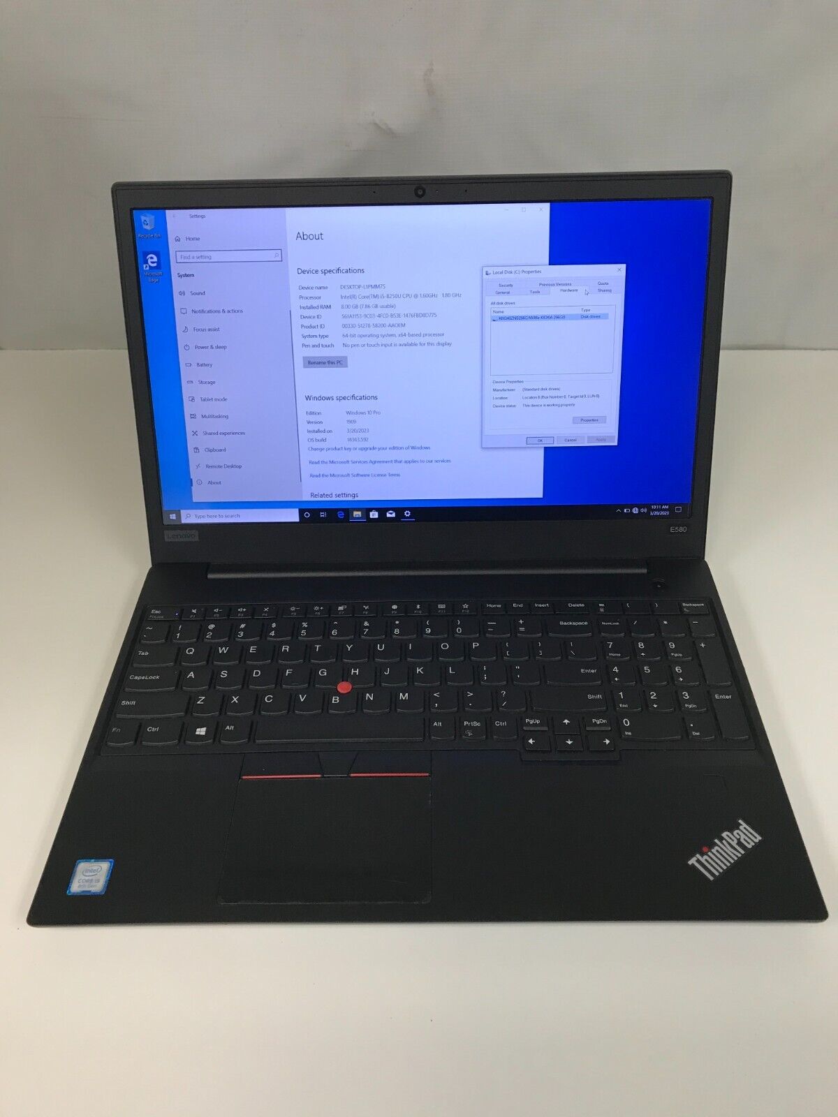 Lenovo ThinkPad E580 / Intel Core i5-8250U 1.60GHz / 8GB RAM