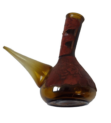 Spanish Wine Decanter Retro Amber Glass Leather Wrapped Rdo-De-Espa marked