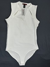 BKE Red Womens Large White Sleeveless Body Suit Cut Outs Ribbed New with Tags