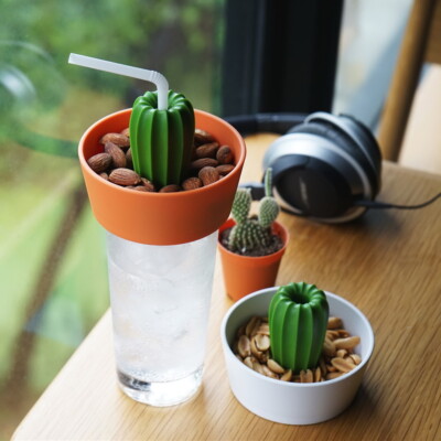Snack Schale & Glas Deckel Cacnuts 2in1 Qualy Kaktus Weiß Orange Grün Abdeckung 