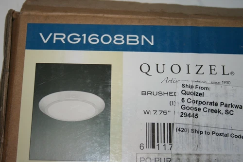 New Quoizel 8" Verge Flush Mount, Brushed Nickel - VRG1608BN - Picture 1 of 4