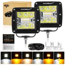 AUXBEAM 3" LED Work Light Pods Amber White Strobe Driving Fog Lamp For Chevy GMC
