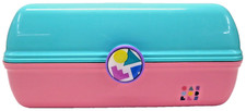 Caboodles Pink/ Teal Beauty Makeup Storage Train Case Tote Organizer Mirror