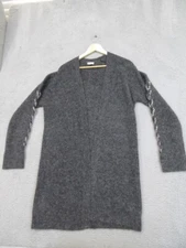 Hem & Thread Cardigan Sweater Women M Grey Wool Blend Leopard Sleeve Quiet Lux