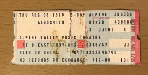 1978 AEROSMITH / AC/DC POWERAGE TOUR EAST TROY WI. CONCERT TICKET STUB ...