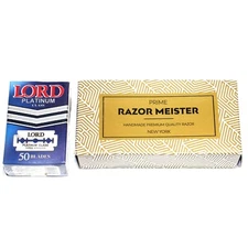 Safety Razor Blue Leather Case 50 Lord Premium Blades Razor Meister