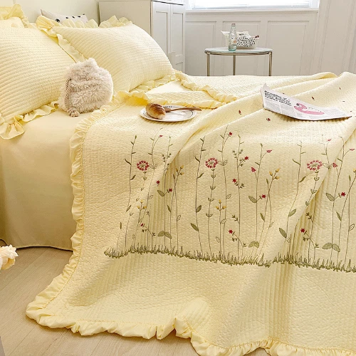 Embroidered Summer Quilt Blanket Korean Comforter Single Double BedCover Quilted