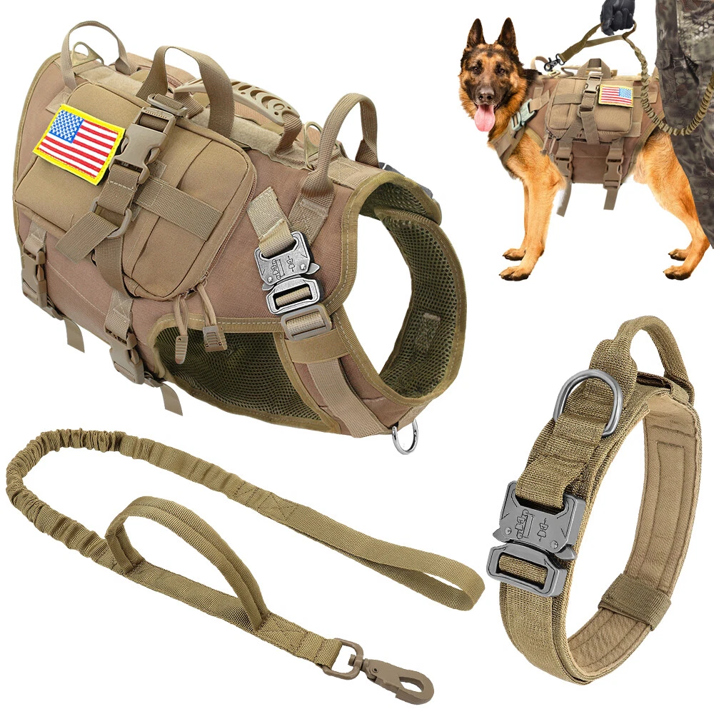 Tactical Dog Harness No Pull Military Training Vest & Collar & Lead & Pouch  Bags