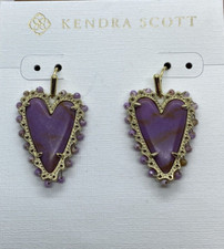 Kendra Scott Ansley Heart Gold Tone Drop Earrings in Lilac Phosphate
