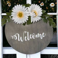 Round Wood Welcome Door Sign   Handmade Front Door Decor Farmhouse Style