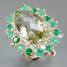 Handmade Natural Green Amethyst Ring 925 Sterling Silver Size 8 /R443654