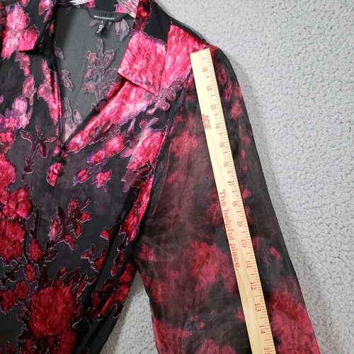 White House Black Market WHBM Womens Large Black Silk Burnout Dark Romantic - Picture 11 of 14