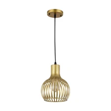 Modern Pendant Light Fixture Gold Hanging Ceiling Kitchen Island Metal Cage Lamp