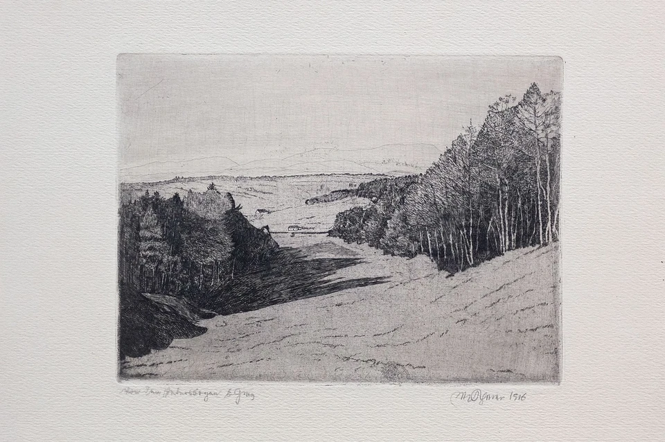 Max von Scherer Landschaft Winterberge Graz Österreich Radierunf signiert 1916 - Bild 3 von 4