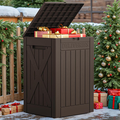 JUMMICO 52 Gallon Package Delivery Box for Outside, Resin Outdoor Storage Box wi