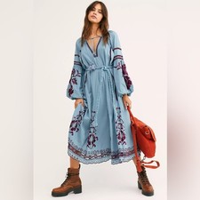 Free People French Romance Bali Boho Bordado Ojales Midi Cinturón DEFECTO S M L
