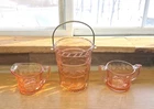Pink Depression Glass Ice Bucket With Sugar Bowl And Creamer