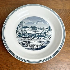 Royal China Currier Ives Baking Pie Plate The Road Winter Horse Sleigh Vintage