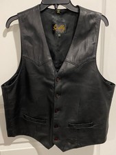 Scully Genuine Leather Vest Mens Sz 42 Black Western Button Front Lined