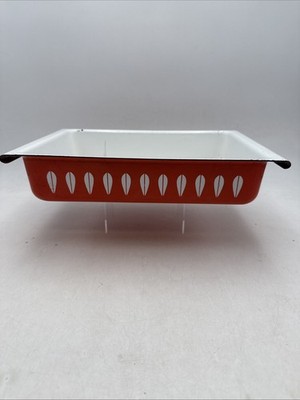 VTG Catrineholm Orange + White Enamel Lotus Lasagna Baking Pan MCM Rare Colors