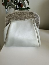 Vintage Lord Taylor Beaded Satin Evening Bag - Silver Blue Clutch