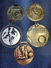 Set Of Five Brass And Metal Vintage Football Medals
