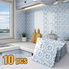 10/20PCS Peel &Stick Vinyl Wall Tile Sticker 12"x12" Blue Floral Backsplash Tile
