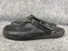 Minnetonka Shoes Womens Size 8 Black Leather Mule Clogs Braided Concho